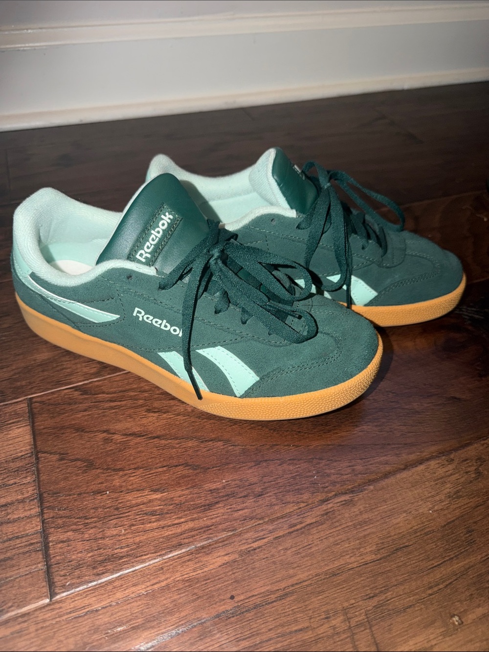 Reebok Green Suede Low-Top Sneakers with Gum Sole